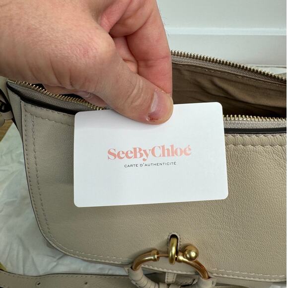 NWT See by Chloé Small Joan Leather Shoulder Bag Top Handle Cement Beige - Picture 11 of 13